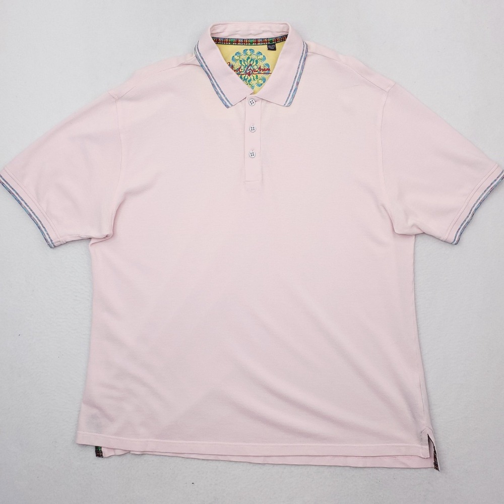 Robert Graham Polo Shirt Mens 2XL Pink Pima Cotton Knit Casual Short Sleeve